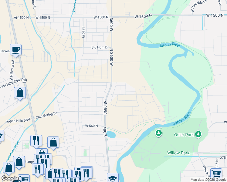 map of restaurants, bars, coffee shops, grocery stores, and more near 858 Pheasant Run Lane in Lehi