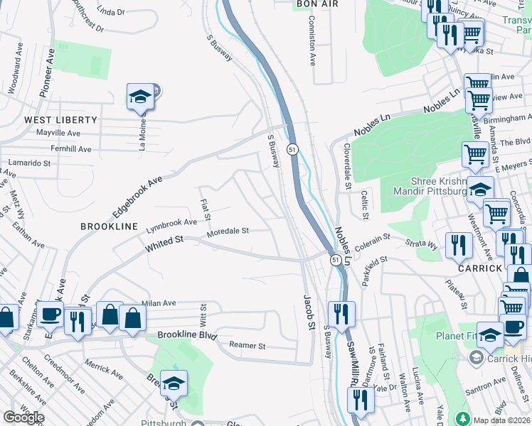 map of restaurants, bars, coffee shops, grocery stores, and more near 63 Petunia Street in Pittsburgh