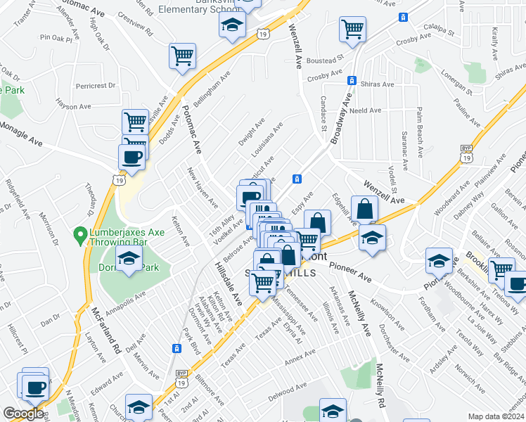 map of restaurants, bars, coffee shops, grocery stores, and more near 2918 Belrose Avenue in Pittsburgh