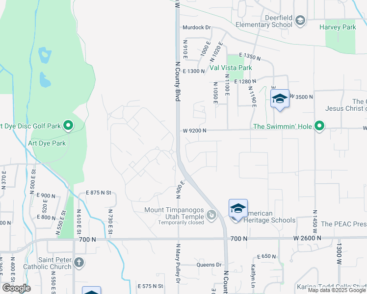 map of restaurants, bars, coffee shops, grocery stores, and more near 1059 North 930 East in American Fork