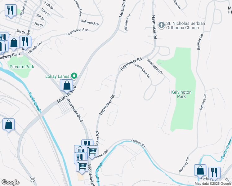 map of restaurants, bars, coffee shops, grocery stores, and more near 1980 Haymaker Rd in Monroeville