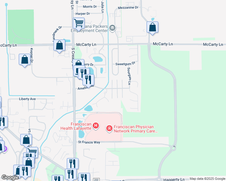 map of restaurants, bars, coffee shops, grocery stores, and more near 3959 Amelia Avenue in Lafayette