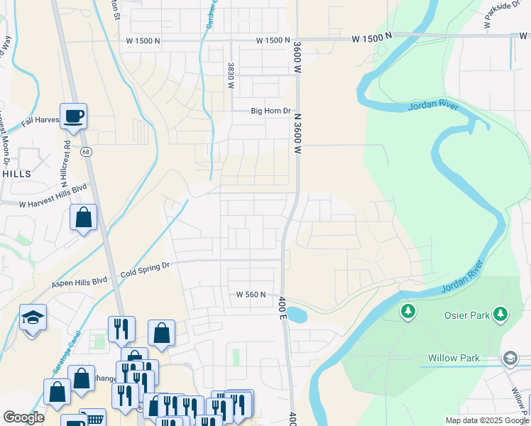 map of restaurants, bars, coffee shops, grocery stores, and more near 3762 West 860 North in Lehi