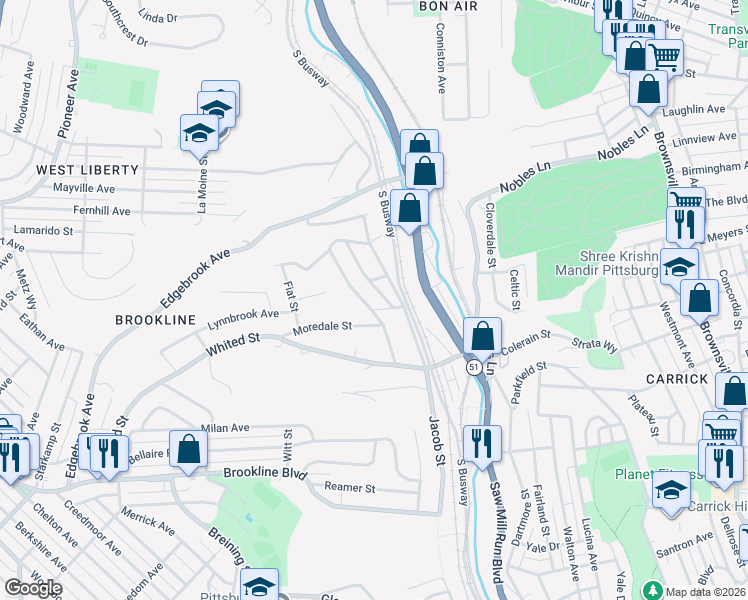 map of restaurants, bars, coffee shops, grocery stores, and more near 63 Petunia Street in Pittsburgh