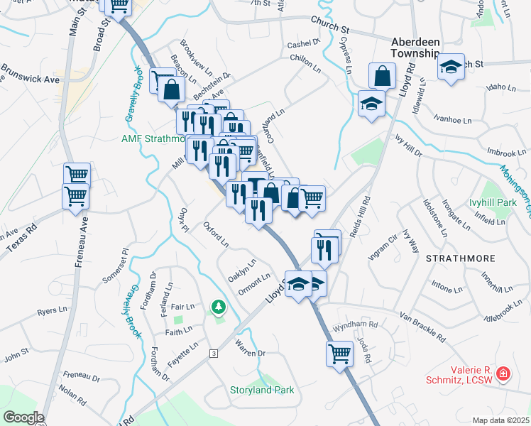 map of restaurants, bars, coffee shops, grocery stores, and more near 1115 Highway 34 in Matawan