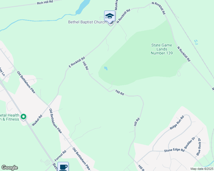 map of restaurants, bars, coffee shops, grocery stores, and more near 2745 Hill Road in Sellersville