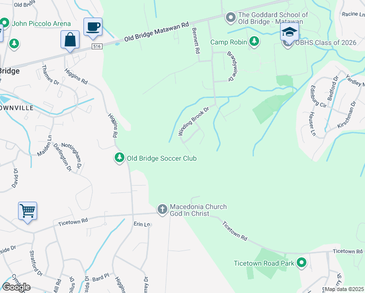 map of restaurants, bars, coffee shops, grocery stores, and more near 82 Winding Brook Drive in Matawan