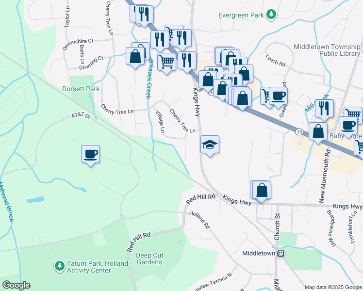 map of restaurants, bars, coffee shops, grocery stores, and more near 8 Butler Lane in Monmouth County