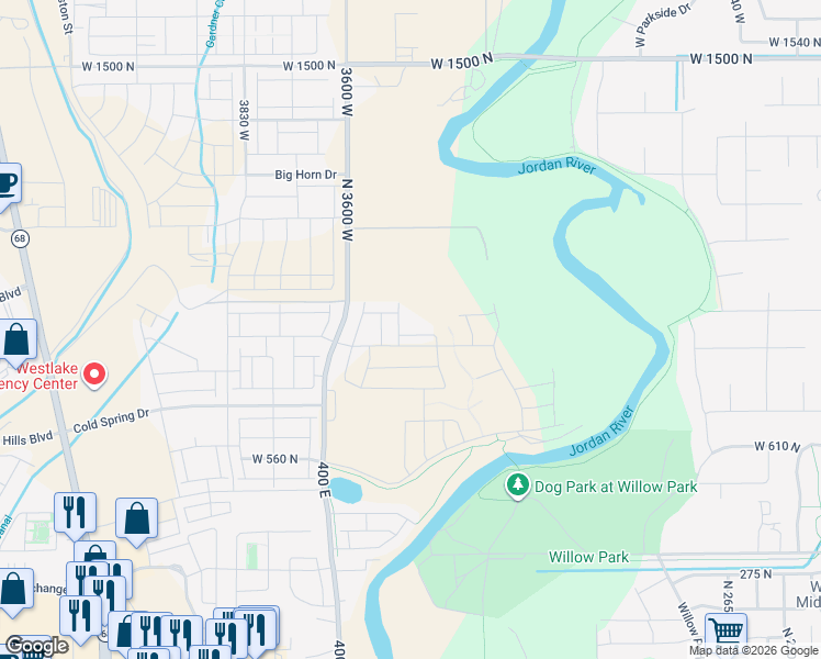 map of restaurants, bars, coffee shops, grocery stores, and more near 3460 West 850 North in Lehi