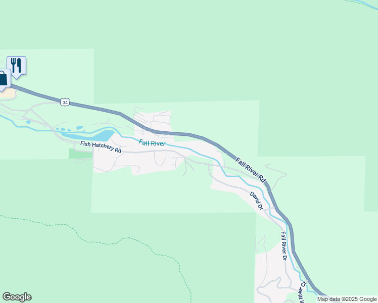 map of restaurants, bars, coffee shops, grocery stores, and more near 1523 Fish Hatchery Rd in Estes Park