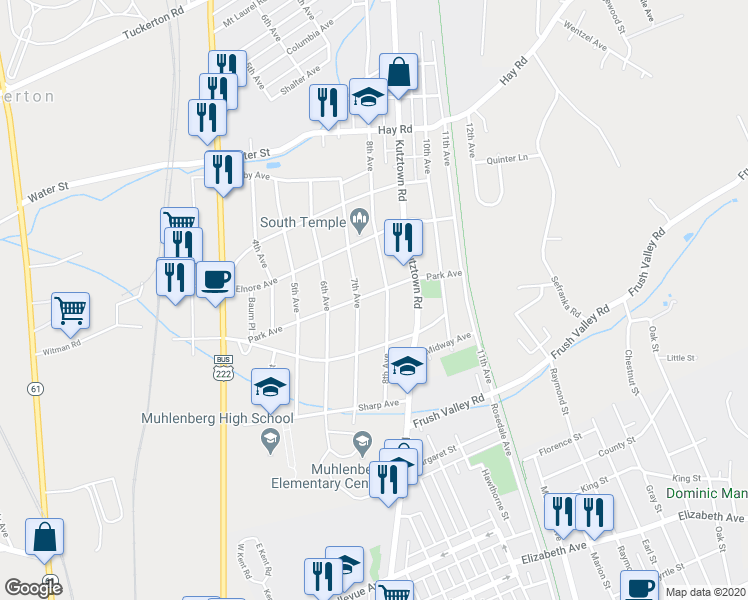 map of restaurants, bars, coffee shops, grocery stores, and more near 710 Park Avenue in Temple