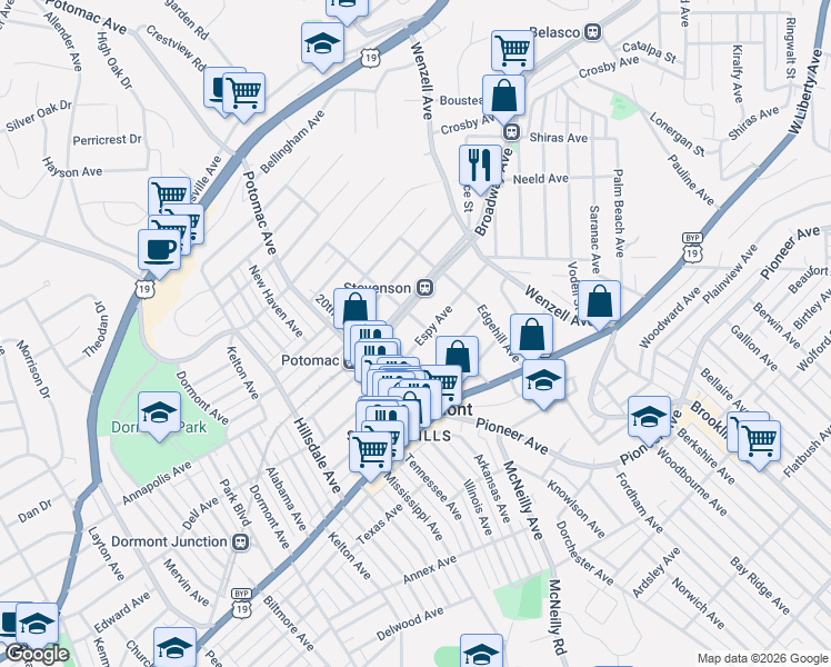 map of restaurants, bars, coffee shops, grocery stores, and more near 2810 Espy Avenue in Pittsburgh