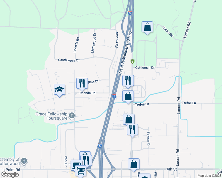 map of restaurants, bars, coffee shops, grocery stores, and more near Rhonda Road in Cottonwood