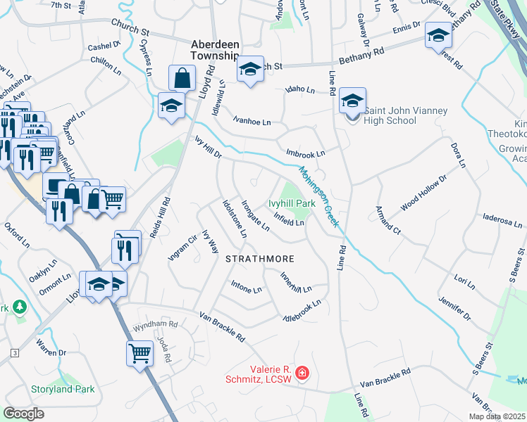 map of restaurants, bars, coffee shops, grocery stores, and more near 55 Irongate Lane in Monmouth County