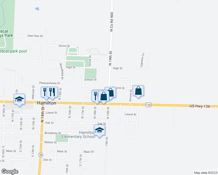 map of restaurants, bars, coffee shops, grocery stores, and more near 1914 Church Street in Hamilton
