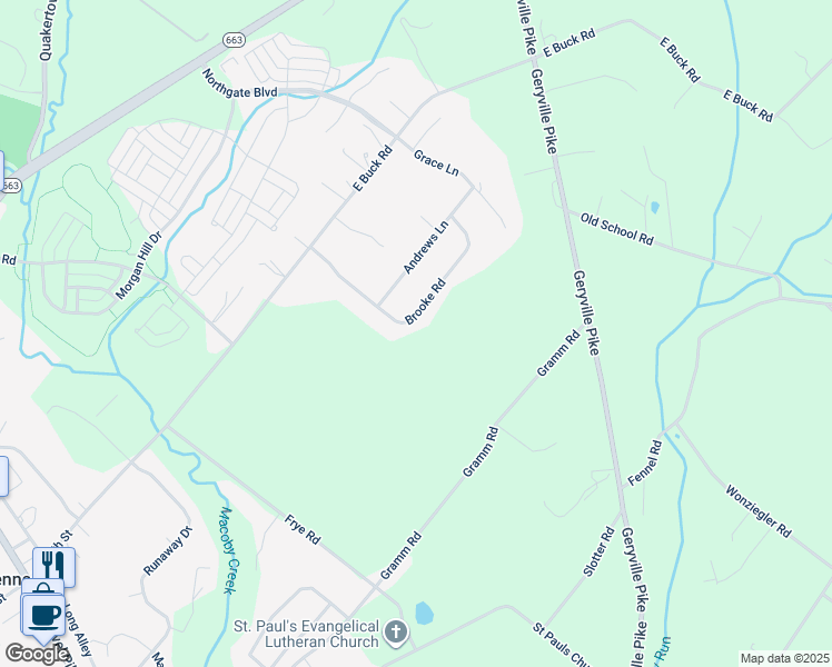 map of restaurants, bars, coffee shops, grocery stores, and more near 2522 Brooke Rd in Pennsburg