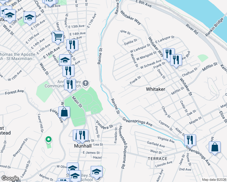 map of restaurants, bars, coffee shops, grocery stores, and more near 302 Sherman Avenue in Homestead