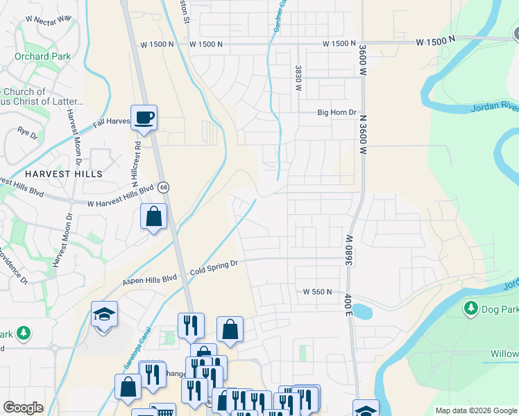 map of restaurants, bars, coffee shops, grocery stores, and more near 3568 North Redwood Road in Saratoga Springs