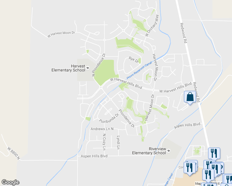 map of restaurants, bars, coffee shops, grocery stores, and more near 451 Bountiful Way in Saratoga Springs