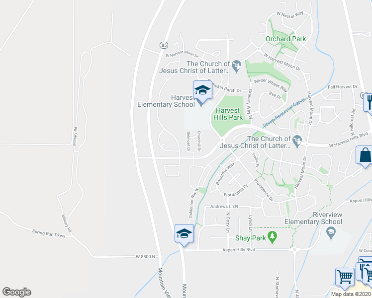 map of restaurants, bars, coffee shops, grocery stores, and more near 1987 Belmont Drive in Saratoga Springs