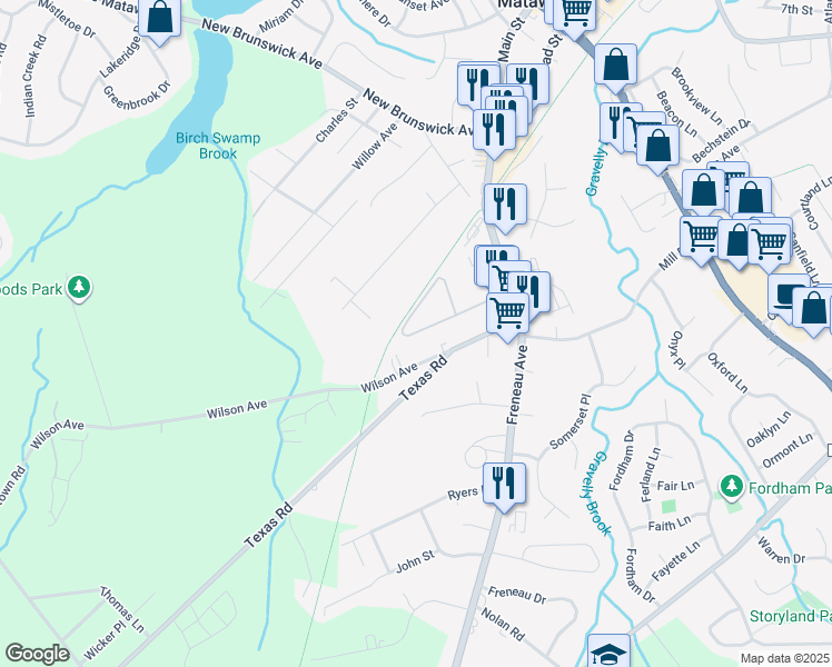 map of restaurants, bars, coffee shops, grocery stores, and more near 32 Wilson Avenue in Matawan