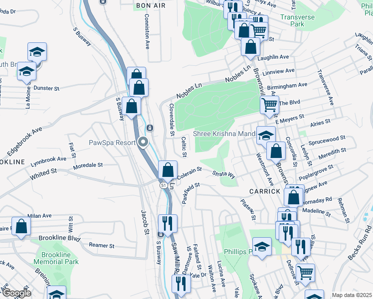 map of restaurants, bars, coffee shops, grocery stores, and more near 437 Mosgrove Street in Pittsburgh
