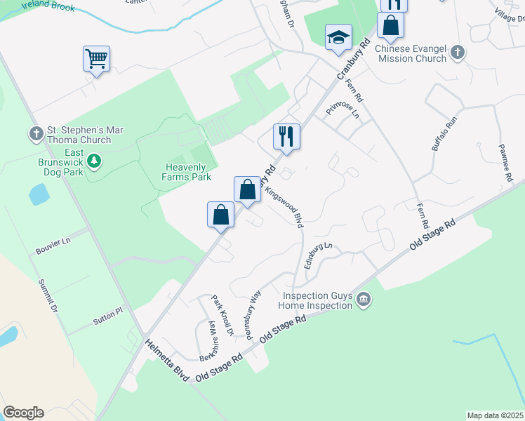 map of restaurants, bars, coffee shops, grocery stores, and more near 39 Dorchester Drive in East Brunswick