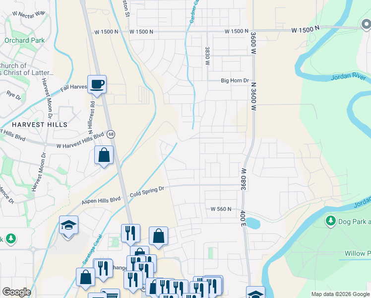 map of restaurants, bars, coffee shops, grocery stores, and more near 3568 North Redwood Road in Saratoga Springs