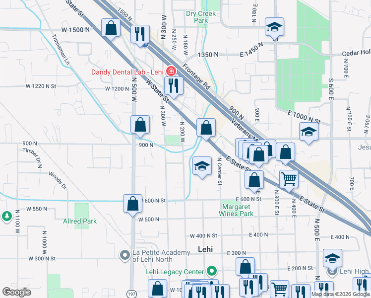 map of restaurants, bars, coffee shops, grocery stores, and more near 866 North 200 West in Lehi