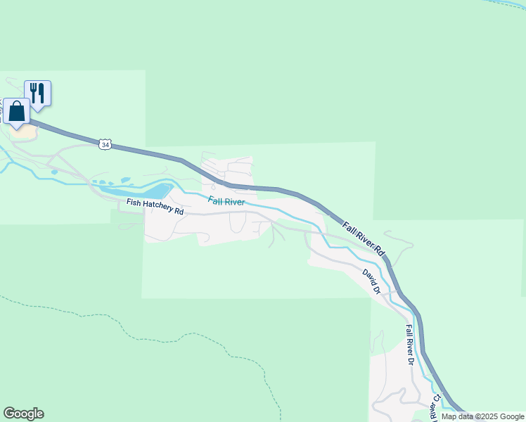 map of restaurants, bars, coffee shops, grocery stores, and more near 1531 Fish Hatchery Road in Estes Park
