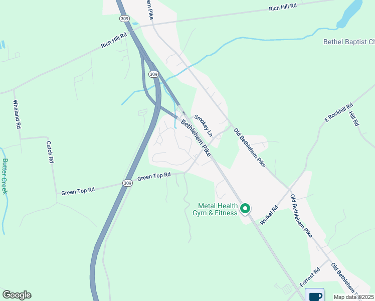 map of restaurants, bars, coffee shops, grocery stores, and more near 107 Green Top Road in Sellersville