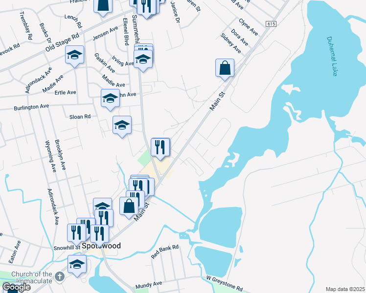 map of restaurants, bars, coffee shops, grocery stores, and more near 272 Main Street in Spotswood