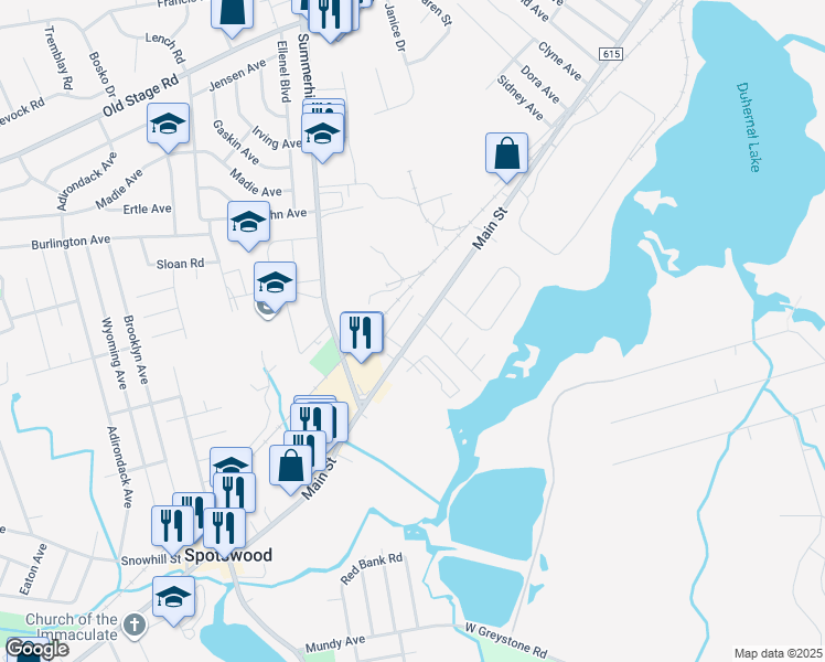map of restaurants, bars, coffee shops, grocery stores, and more near 272 Main Street in Spotswood