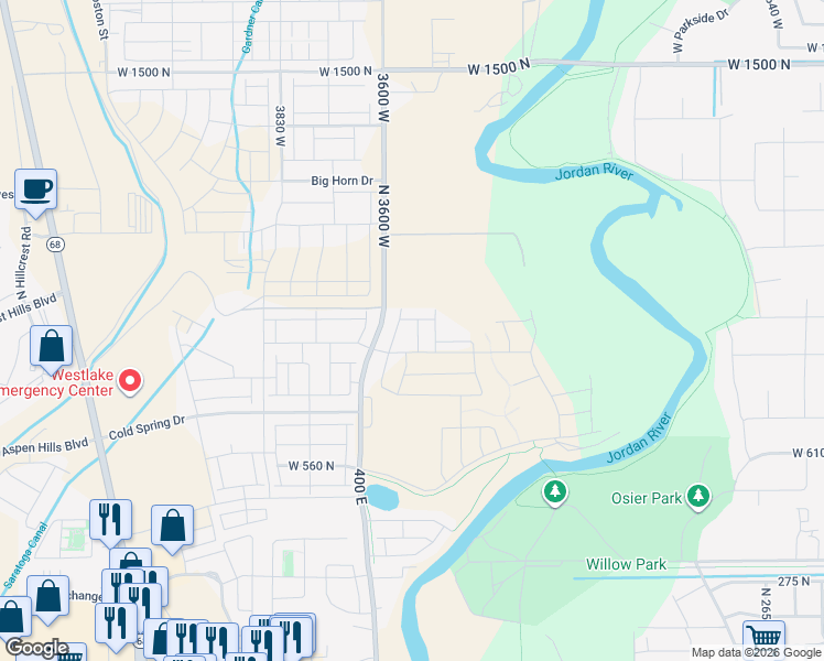 map of restaurants, bars, coffee shops, grocery stores, and more near 873 North 3540 West in Lehi