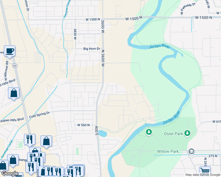 map of restaurants, bars, coffee shops, grocery stores, and more near 873 North 3540 West in Lehi