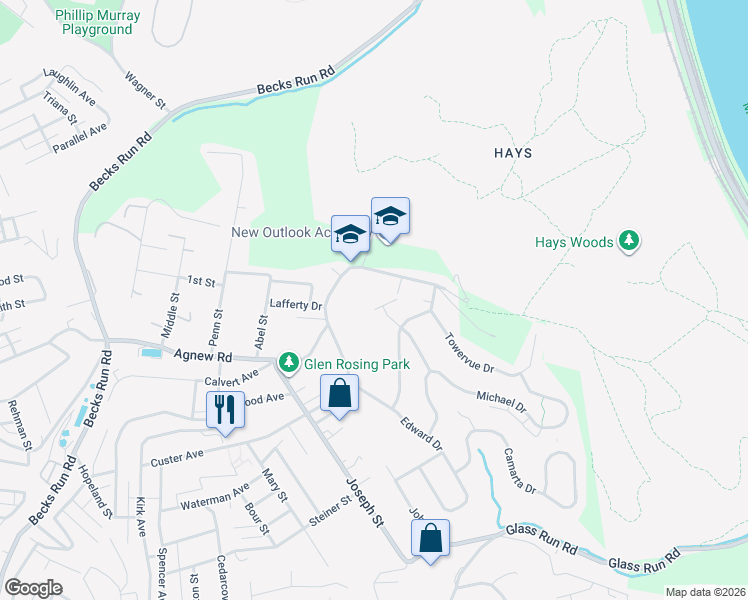 map of restaurants, bars, coffee shops, grocery stores, and more near 951 Sanda Drive in Pittsburgh