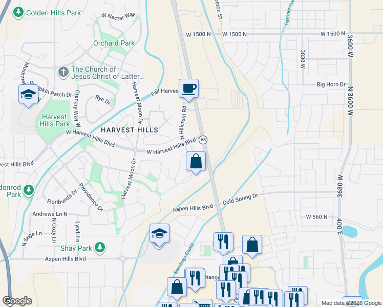 map of restaurants, bars, coffee shops, grocery stores, and more near 28 North Hillcrest Road in Saratoga Springs