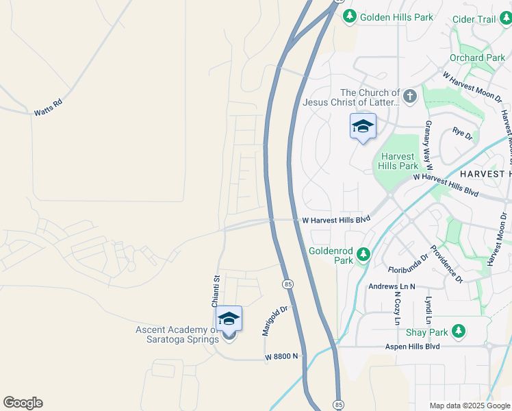 map of restaurants, bars, coffee shops, grocery stores, and more near 1923 North Lemongrass Drive in Saratoga Springs