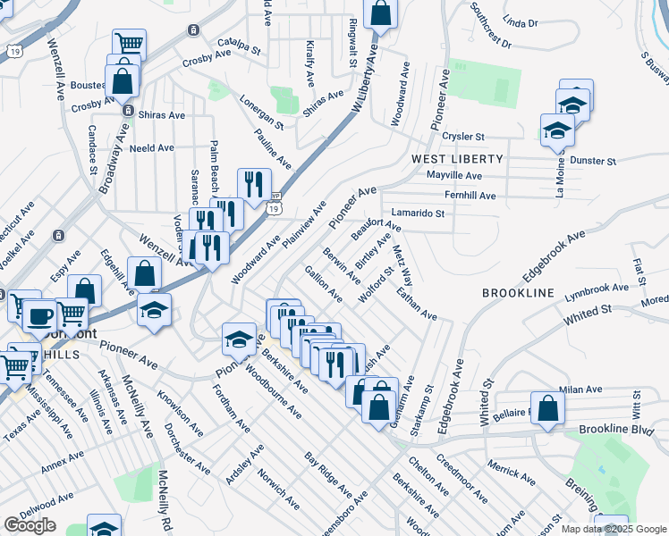 map of restaurants, bars, coffee shops, grocery stores, and more near 539 Gallion Avenue in Pittsburgh