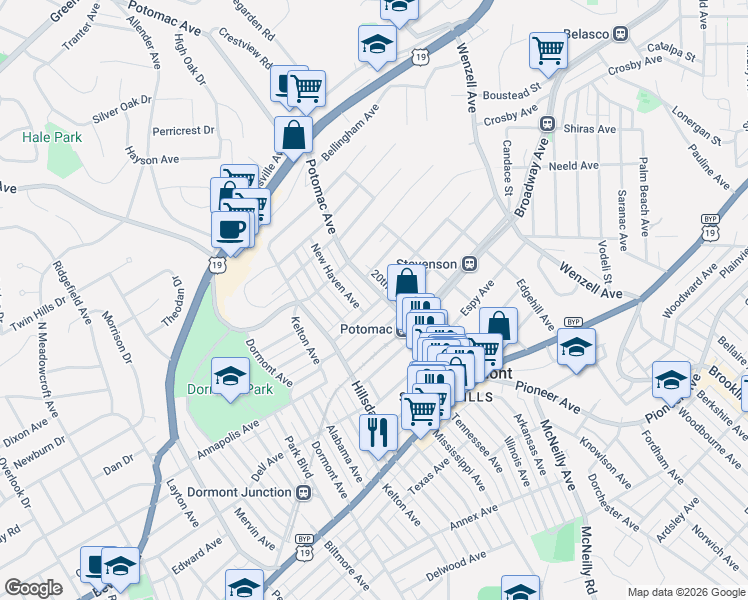 map of restaurants, bars, coffee shops, grocery stores, and more near 1625 Potomac Avenue in Pittsburgh