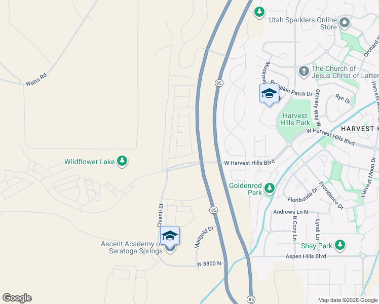 map of restaurants, bars, coffee shops, grocery stores, and more near 1923 North Lemongrass Drive in Saratoga Springs