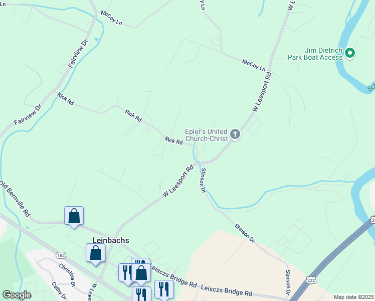 map of restaurants, bars, coffee shops, grocery stores, and more near 1108 West Leesport Road in Leesport
