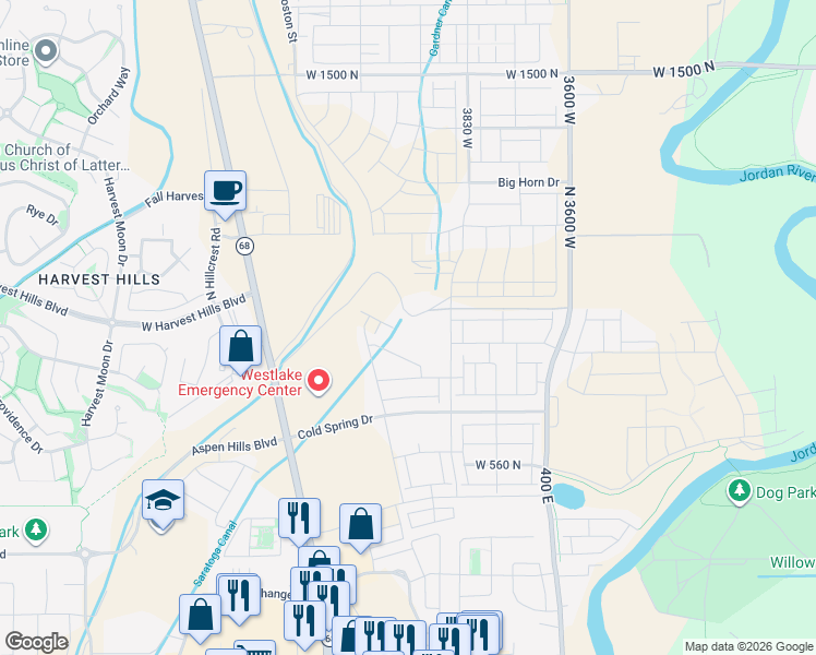 map of restaurants, bars, coffee shops, grocery stores, and more near 913 North 4020 West in Lehi