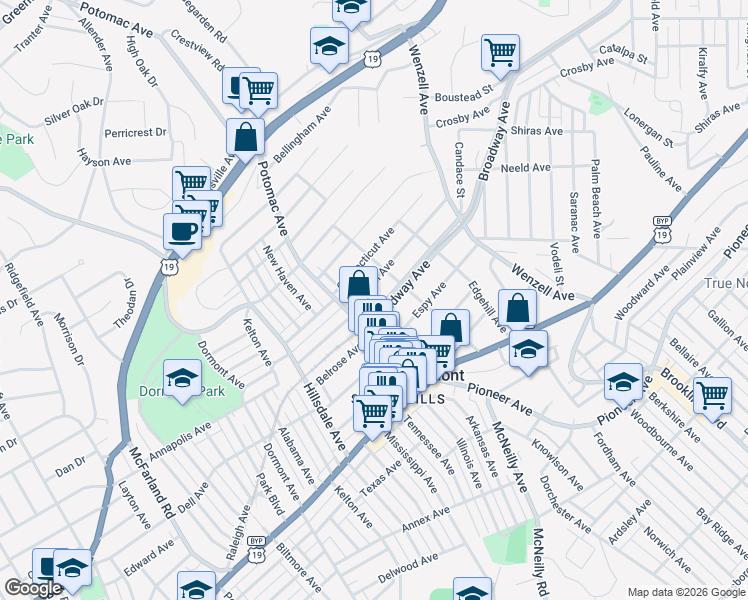 map of restaurants, bars, coffee shops, grocery stores, and more near 2918 Belrose Avenue in Pittsburgh