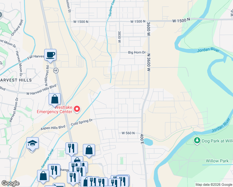 map of restaurants, bars, coffee shops, grocery stores, and more near 8833-8999 400 East in Lehi