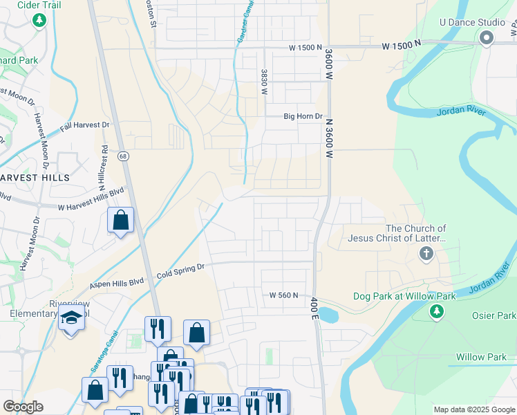 map of restaurants, bars, coffee shops, grocery stores, and more near 8833-8999 400 East in Lehi