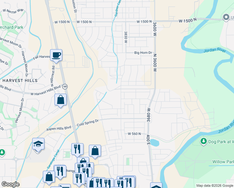 map of restaurants, bars, coffee shops, grocery stores, and more near 8833-8999 400 East in Lehi