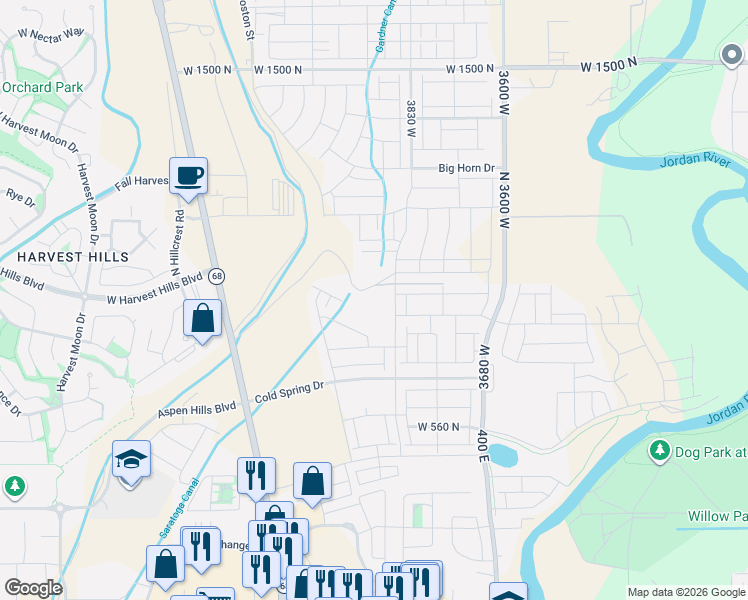 map of restaurants, bars, coffee shops, grocery stores, and more near 8833-8999 400 East in Lehi