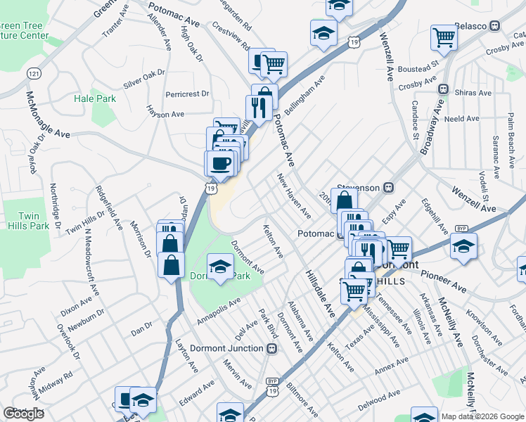 map of restaurants, bars, coffee shops, grocery stores, and more near in Dormont