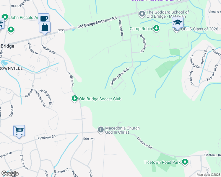 map of restaurants, bars, coffee shops, grocery stores, and more near 82 Winding Brook Drive in Matawan